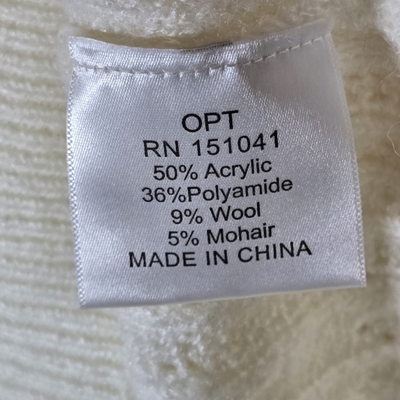O.P.T Cream Wool Mohair Blend Open Pointelle Knit Balloon Sleeve Sweater, sz L - Picture 5 of 7